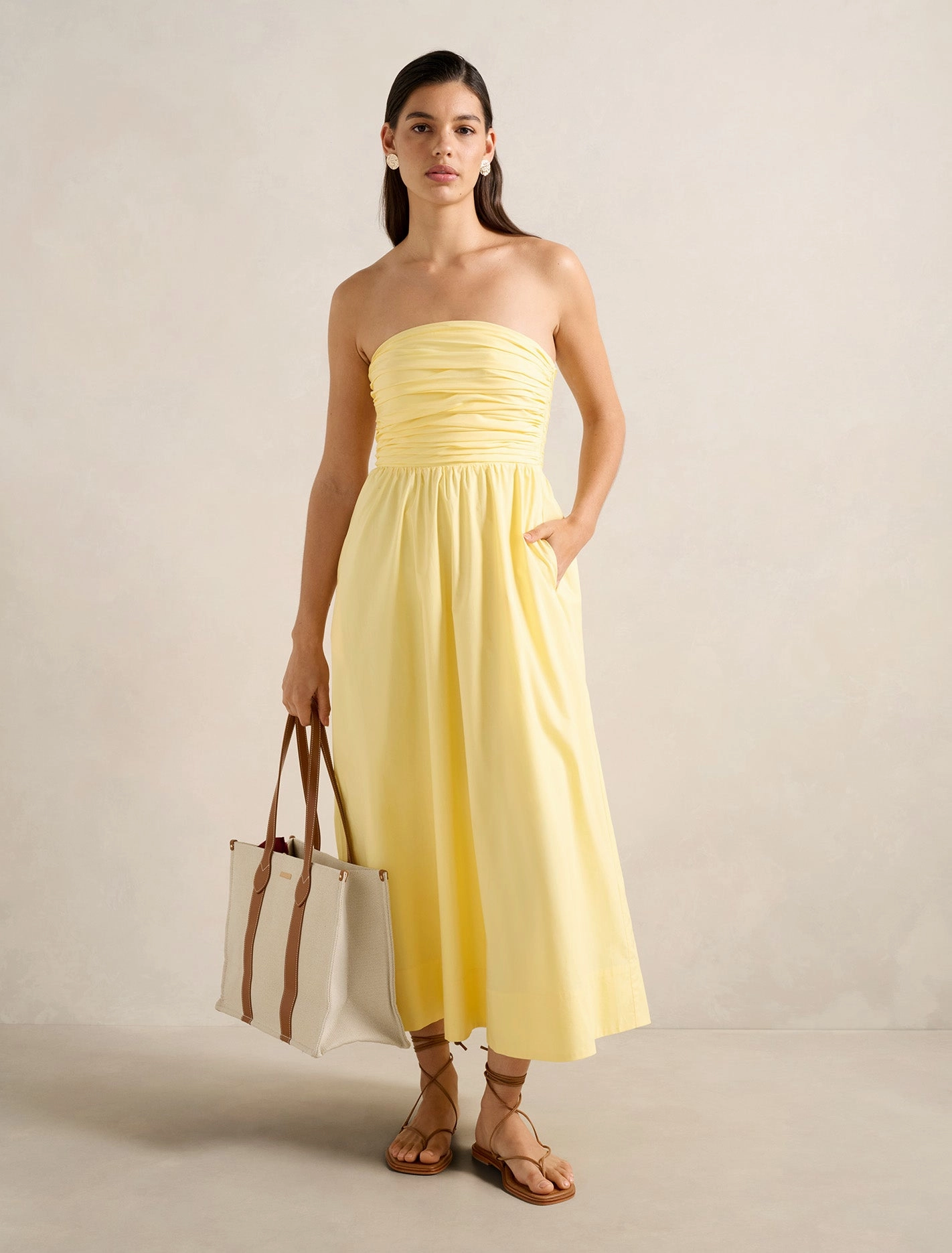 Smooth Tone Light Outfit Matisse Ruched Cotton Halter Midi Dress