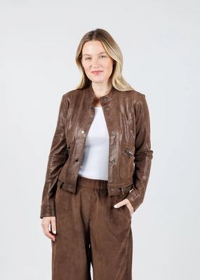 Foil Vegan Suede Moto Jacket - Robust Brown Casual Work Look Clean Jacket Detail