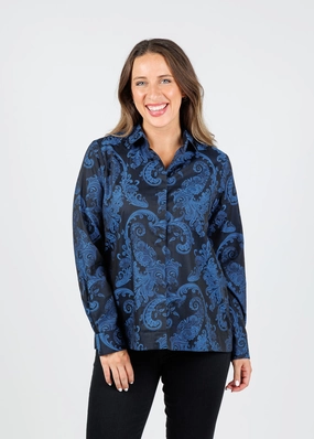 Gym Wear Xena Long Sleeve Black/Electric Blue Print Shirt