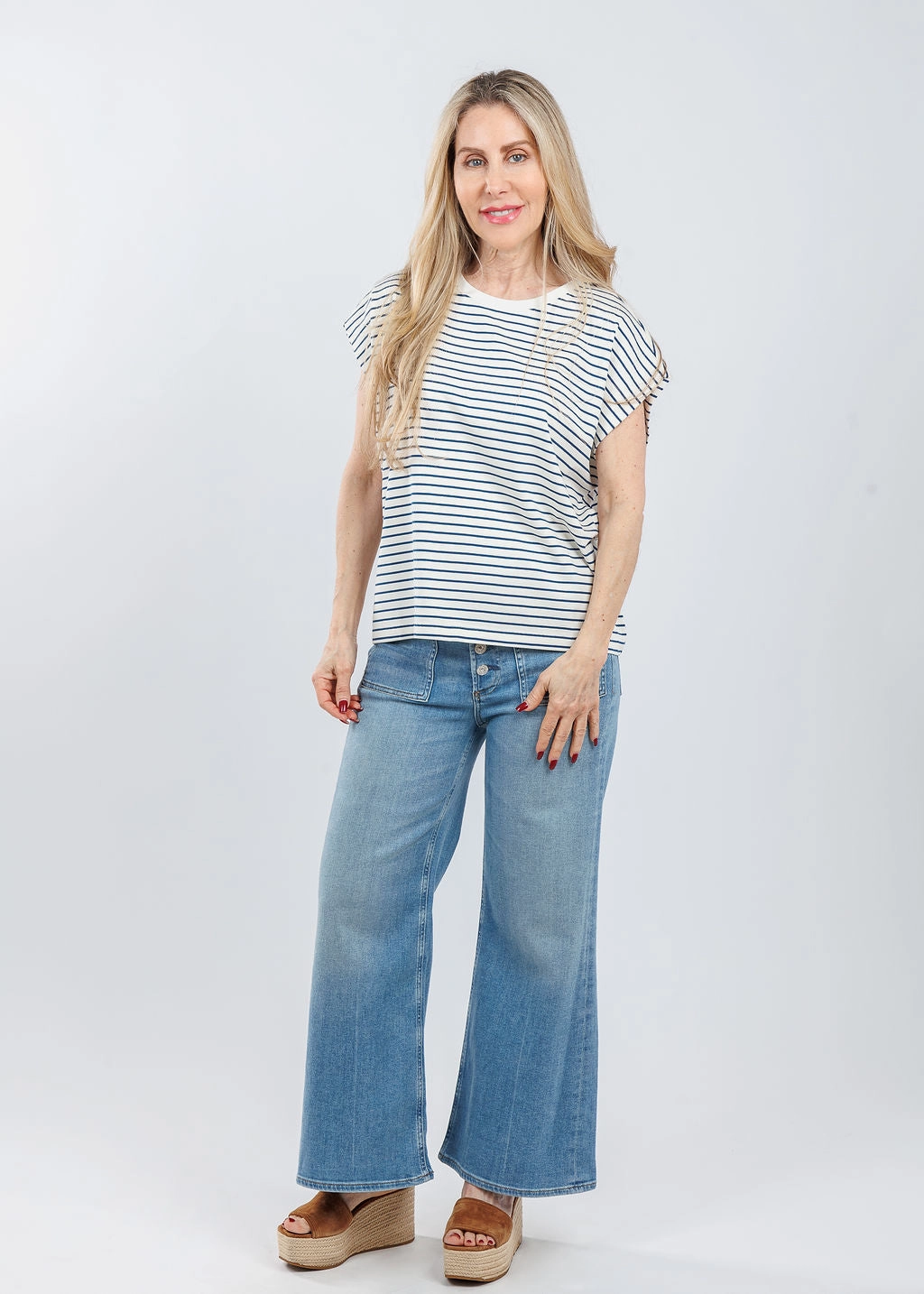 Urban Fashion Patterned Texture Anita Top - Navy Stripe