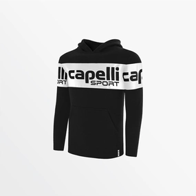 LayeredNeckline RibbedCollar YOUTH LOGO STRIPE FLEECE PULLOVER HOODIE