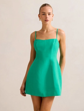 Maura Structured Linen Mini Dress Flattering Shape Wear
