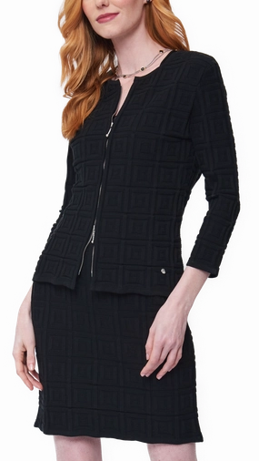 Functional Pockets Style Fire Retardant Treated Fabric Zia Square-Detail Knit Jacket - Black