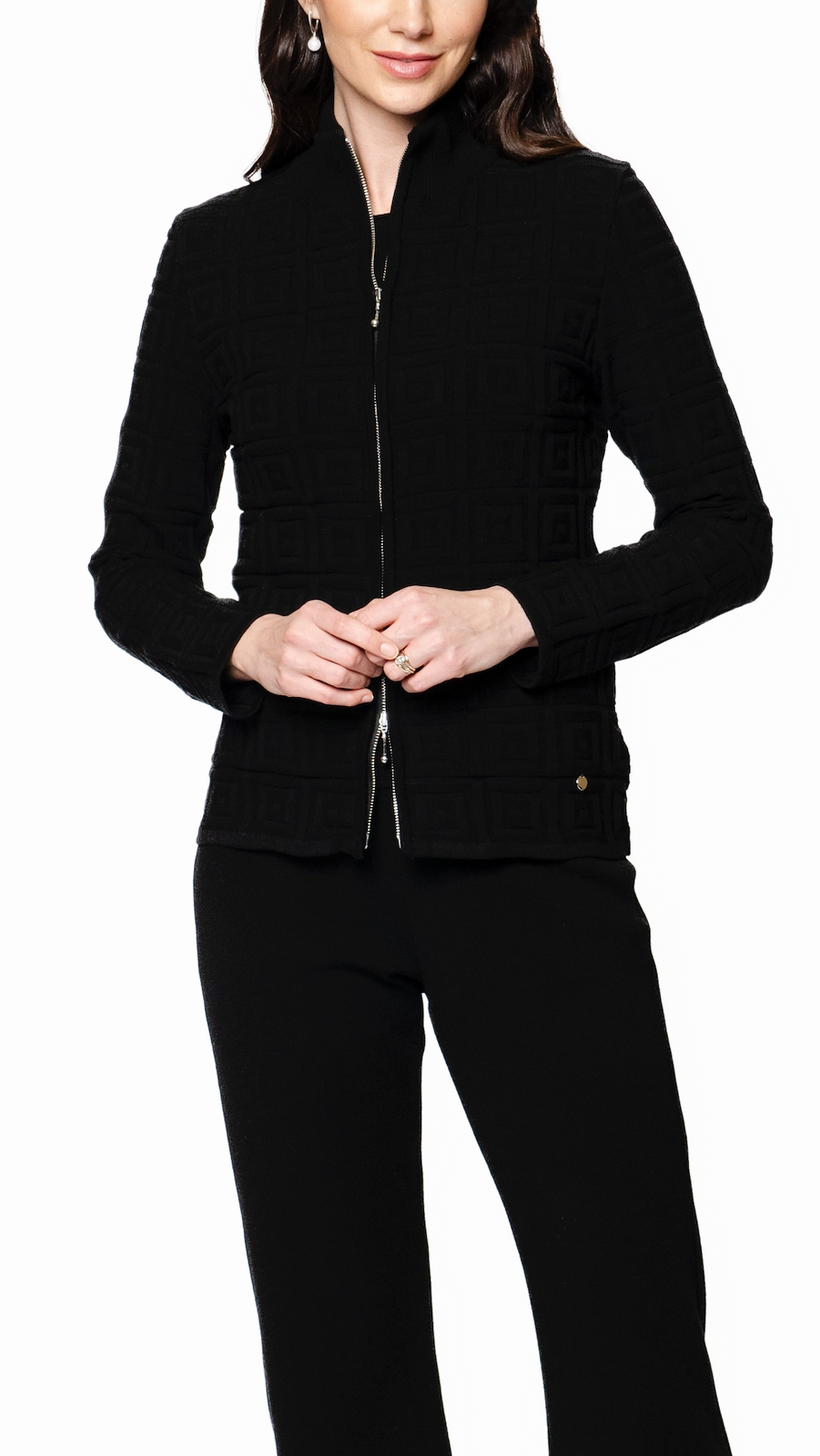 Zoe Square-Detail Knit Jacket - Black WaterproofDesign