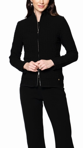 Mesh Lining Noise Reduction Design Zoe Square-Detail Knit Jacket - Black