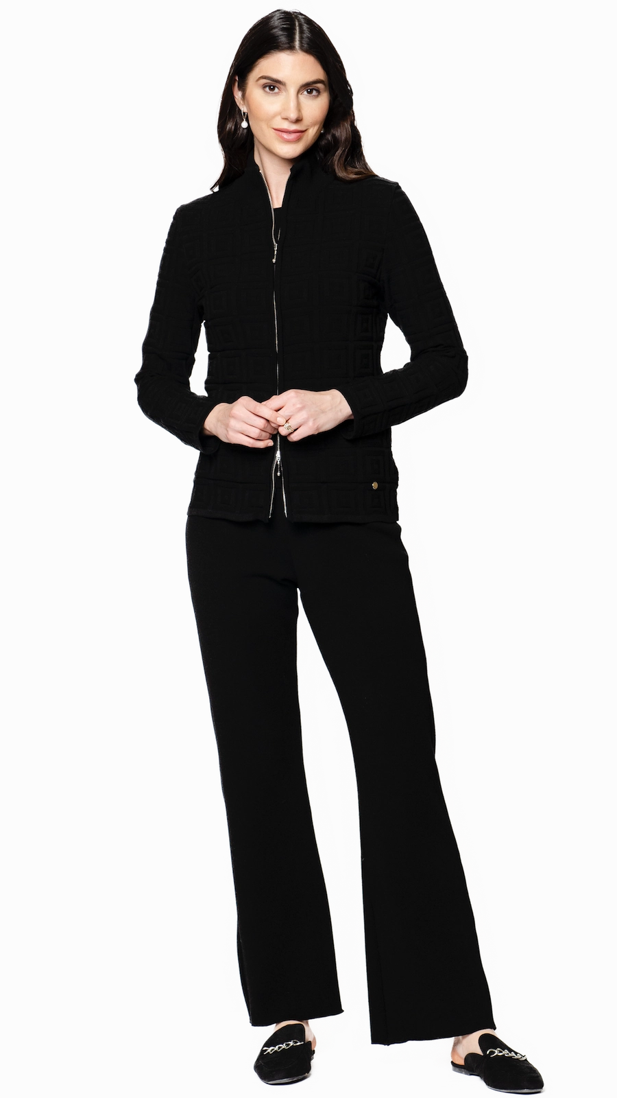 Zoe Square-Detail Knit Jacket - Black Stylish Basics